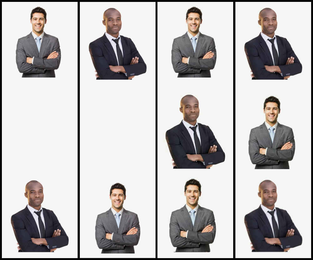 Les quatre images complète, montrant un homme blanc et un homme noir